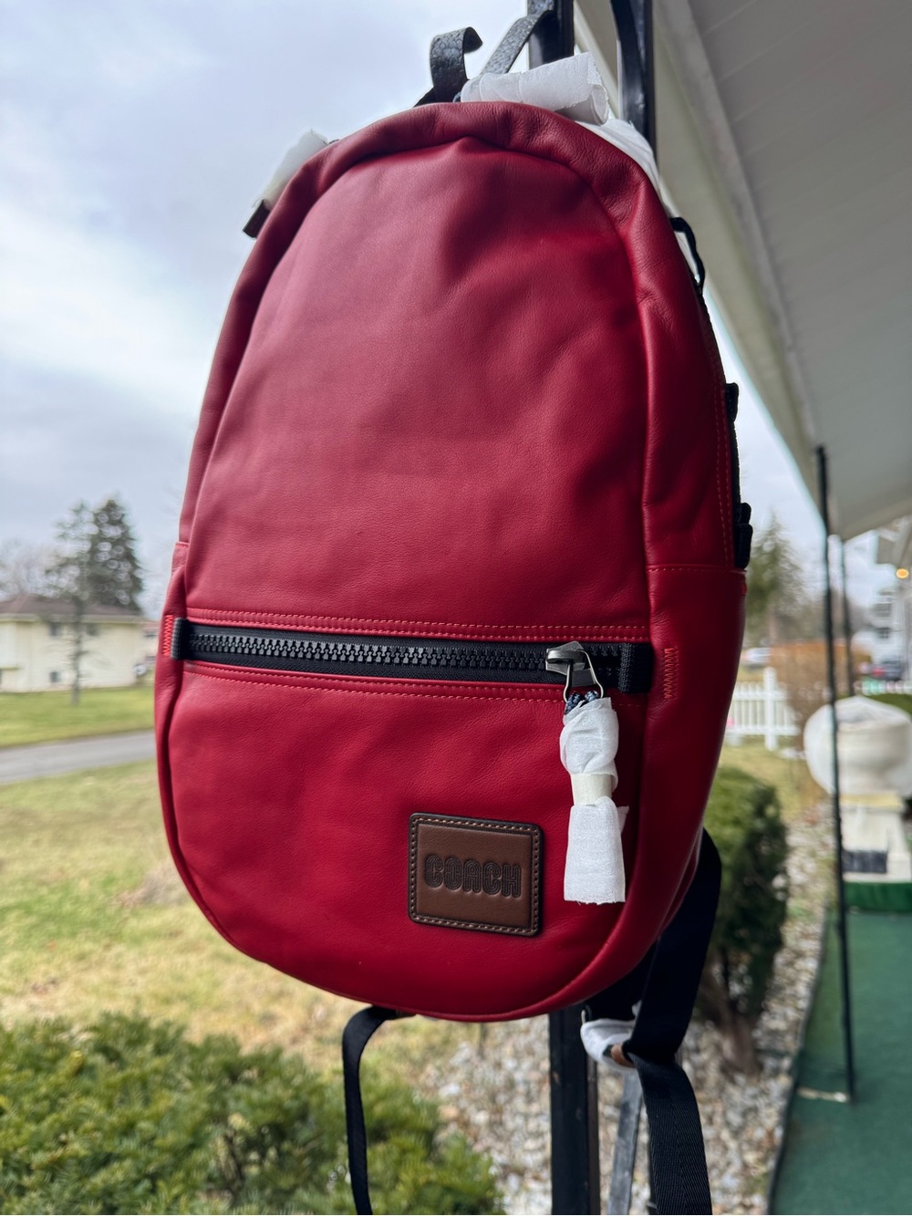 Coach Red Leather Pacer Backpack with Front Zip Pocket 78830 Laptop Section
